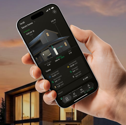 AlphaQ-app op smartphone met thuisbatterij-overzicht